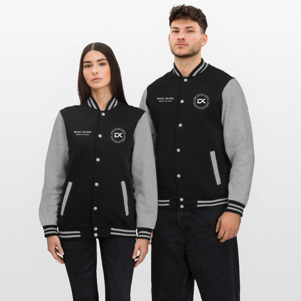 College-Sweatjacke - BUILT SLOW - MADE TO LAST - Schwarz/Grau meliert