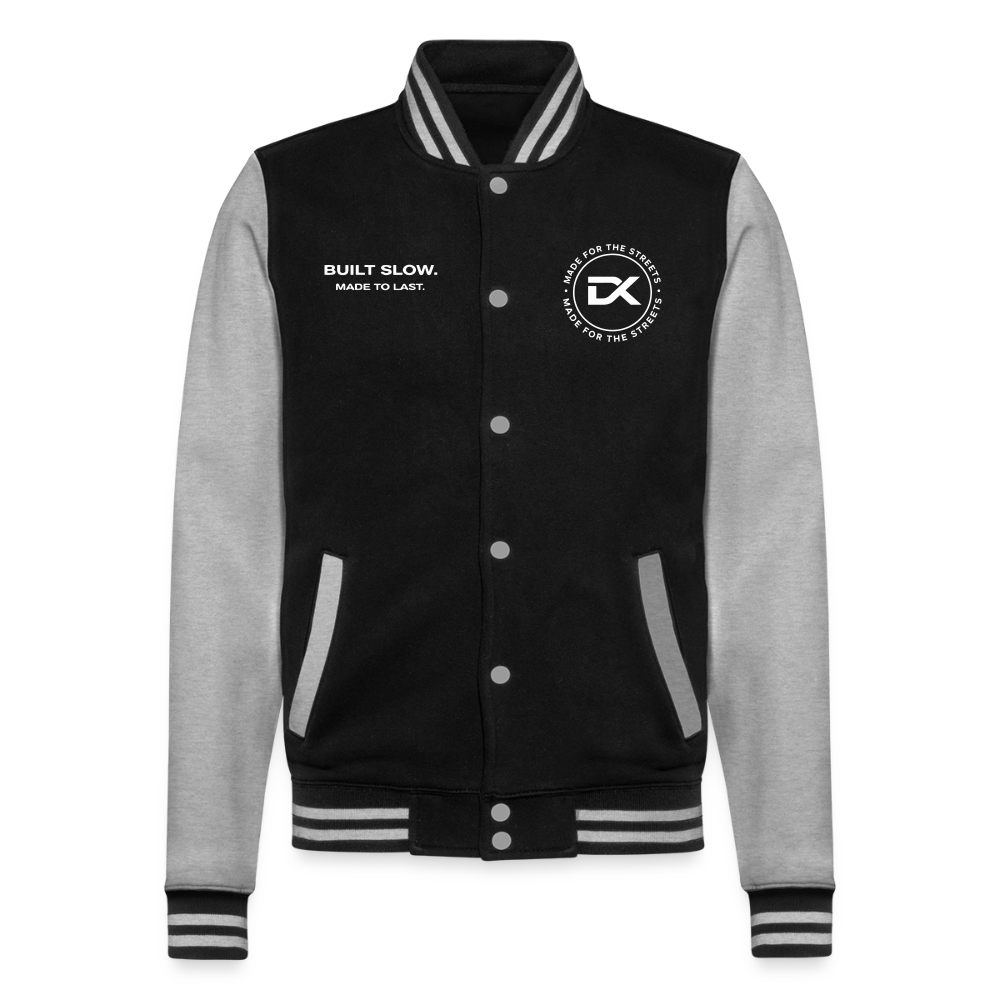 College-Sweatjacke - BUILT SLOW - MADE TO LAST - Schwarz/Grau meliert