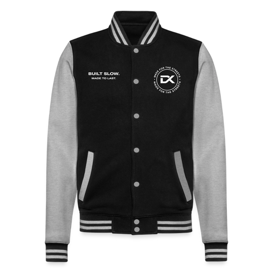 College-Sweatjacke - BUILT SLOW - MADE TO LAST - Schwarz/Grau meliert