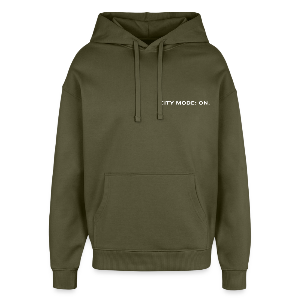 Oversized Unisex Hoodie - City of no sleep - Khaki
