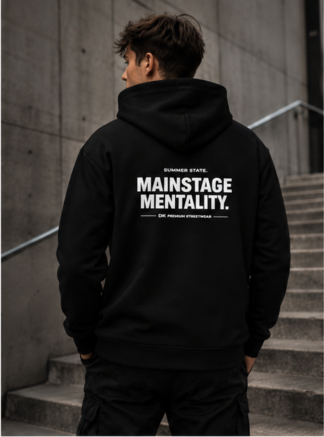 Oversized Unisex Hoodie - Mainstage Mentality - Rückenprint - Lifestyle-Foto